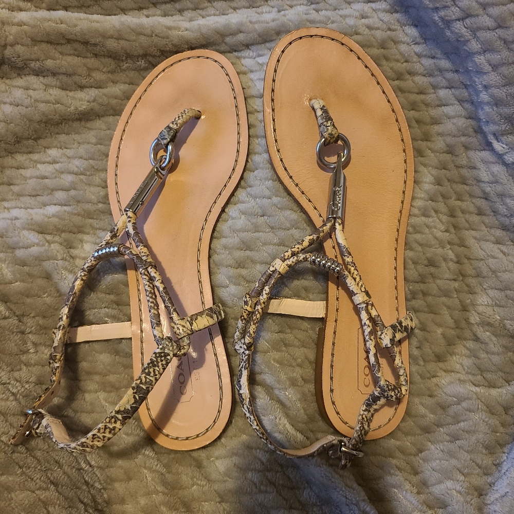 COACH Opal Snakeskin flat sandals size 7B